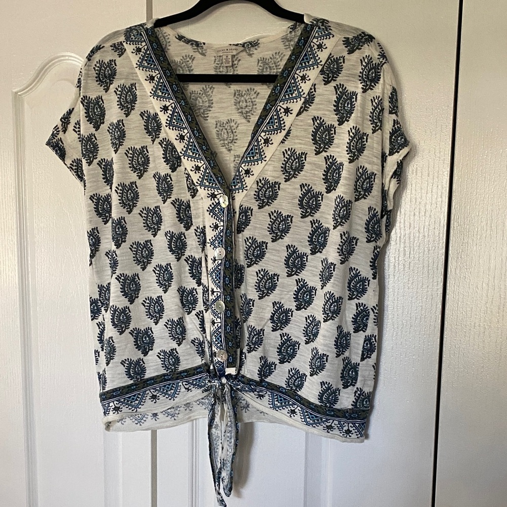 Lucky Brand Navy and Cream Short Sleeve Top